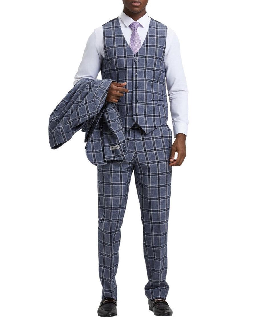 Stacy Adams - Hybrid Fit Plaid 3 Piece Grey Suit Product Image