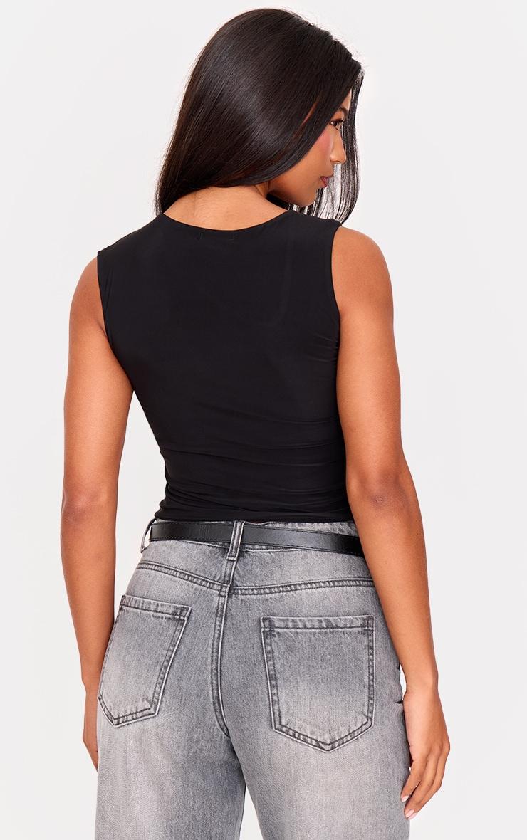 Black Slinky Asymmetric Detail Longline Vest Top Product Image