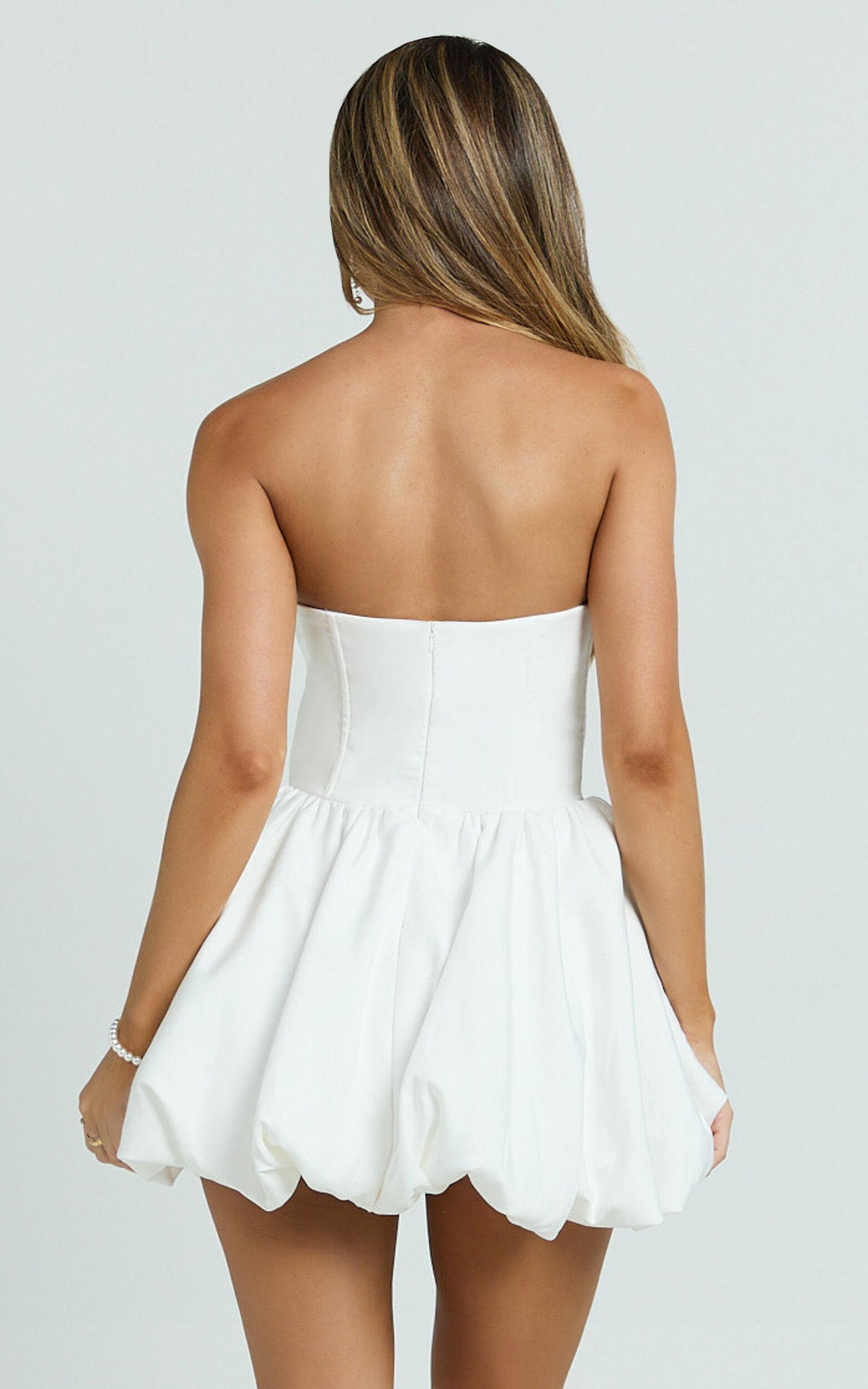 Jeannie Mini Dress - Corset Panel Bubble Hem Dress in Off White Product Image