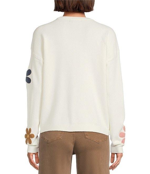 Charlie B. Knit Round Neck Long Sleeve Boucle Flower Sweater Product Image