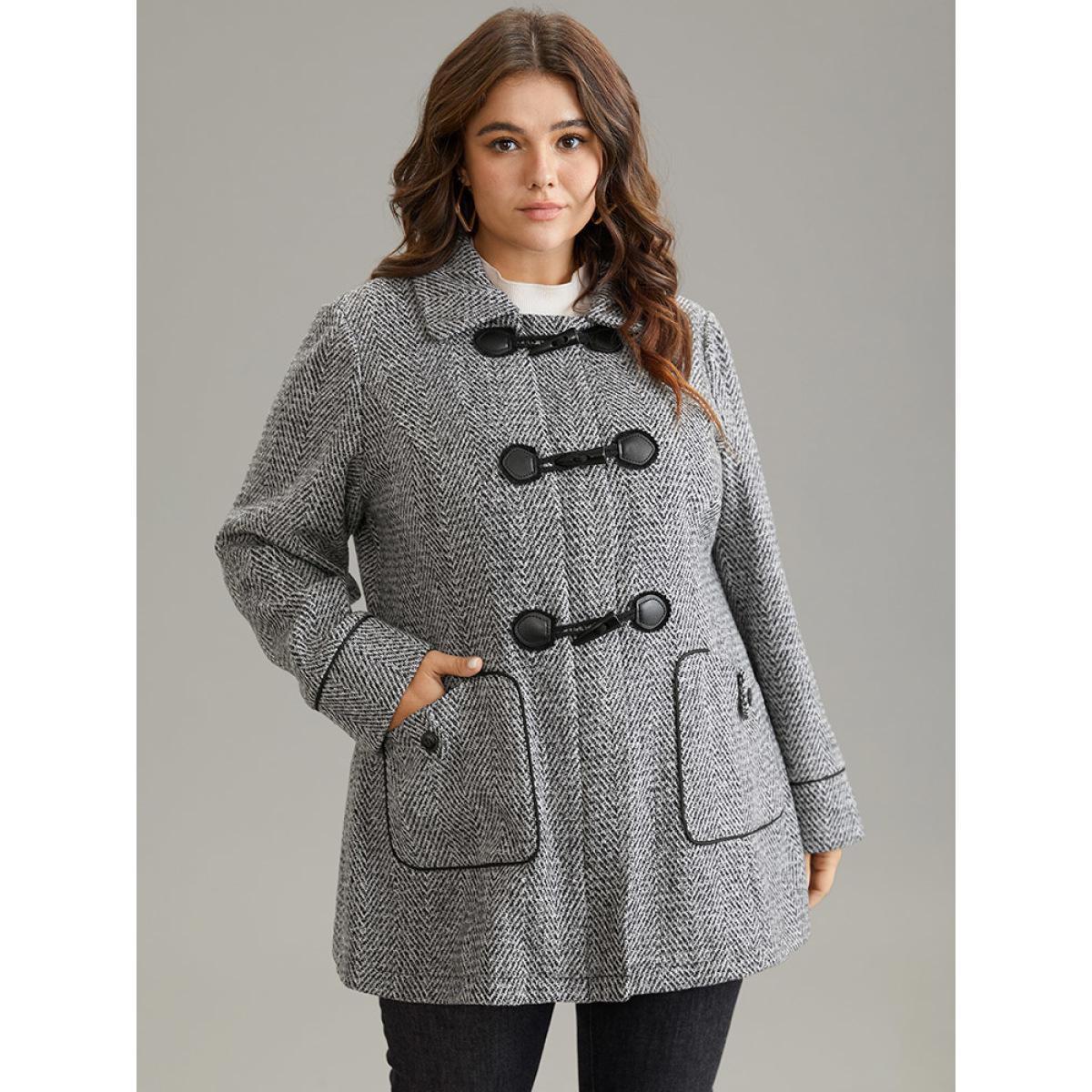 Plus Size Duffle Button Zipper Pocket Tweed Coat Women DimGray Casual Texture Ladies Dailywear Winter Coats BloomChic 18-20/2X Product Image