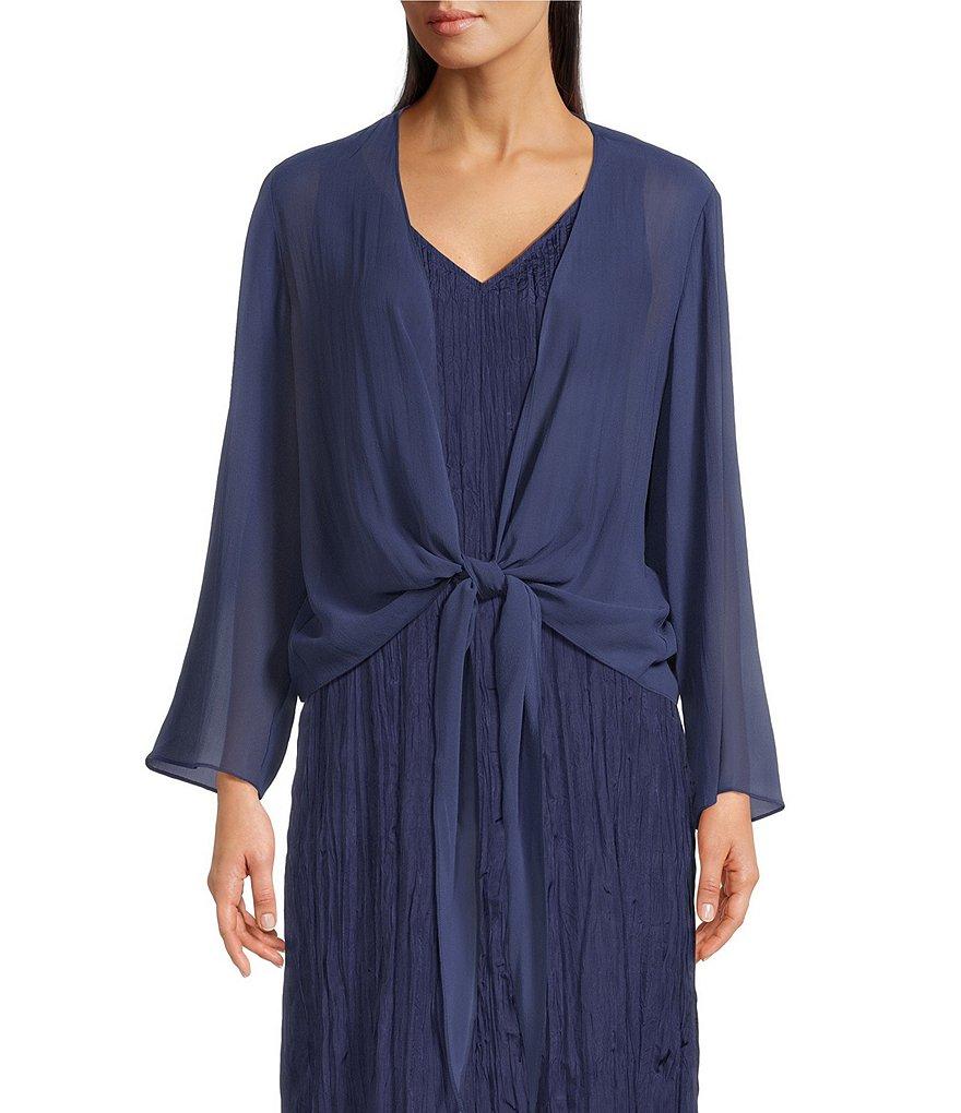 Eileen Fisher Sheer Silk Georgette Tie Front Bracelet Sleeve Cardigan Product Image