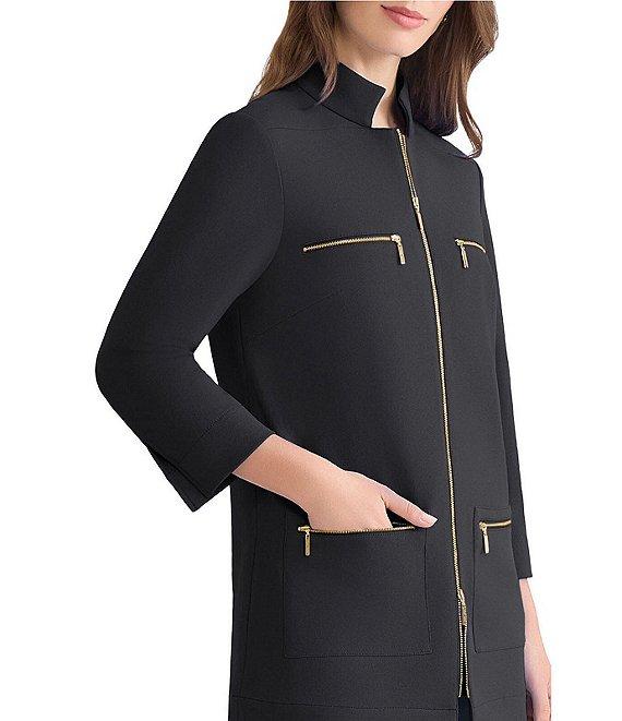 Ming Wang Stretch Crepe Stand Collar Bracelet Sleeve Zip Front Utility Jacket Product Image