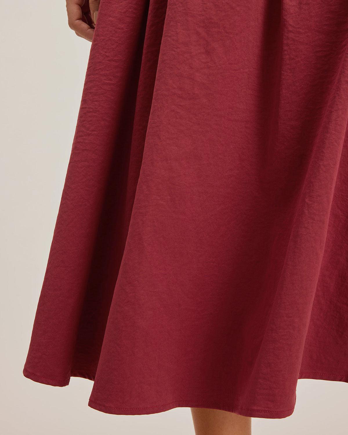 Red Belt Flared Midi Skirt Product Image