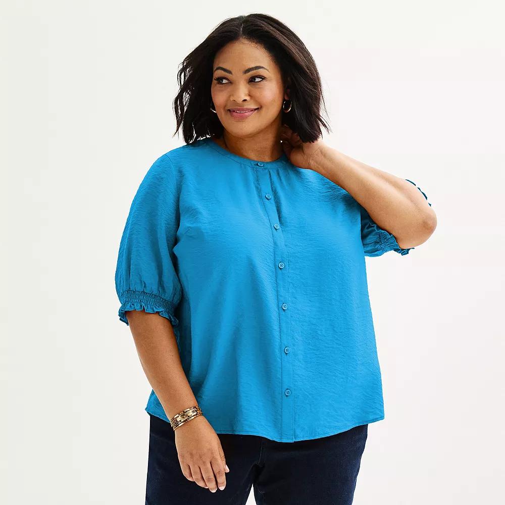 Plus Size Croft & Barrow® Woven Split Neck Top, Women's, Size: 3XL, Fresh Blue Product Image