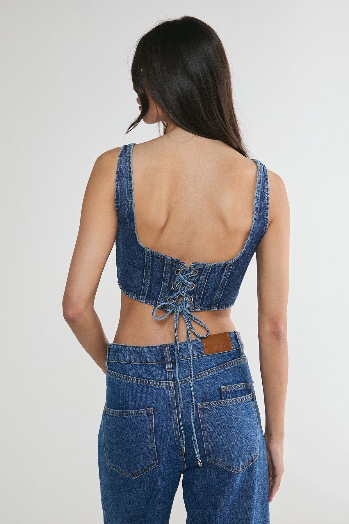 Lace Back Detail Denim Corset Top Product Image