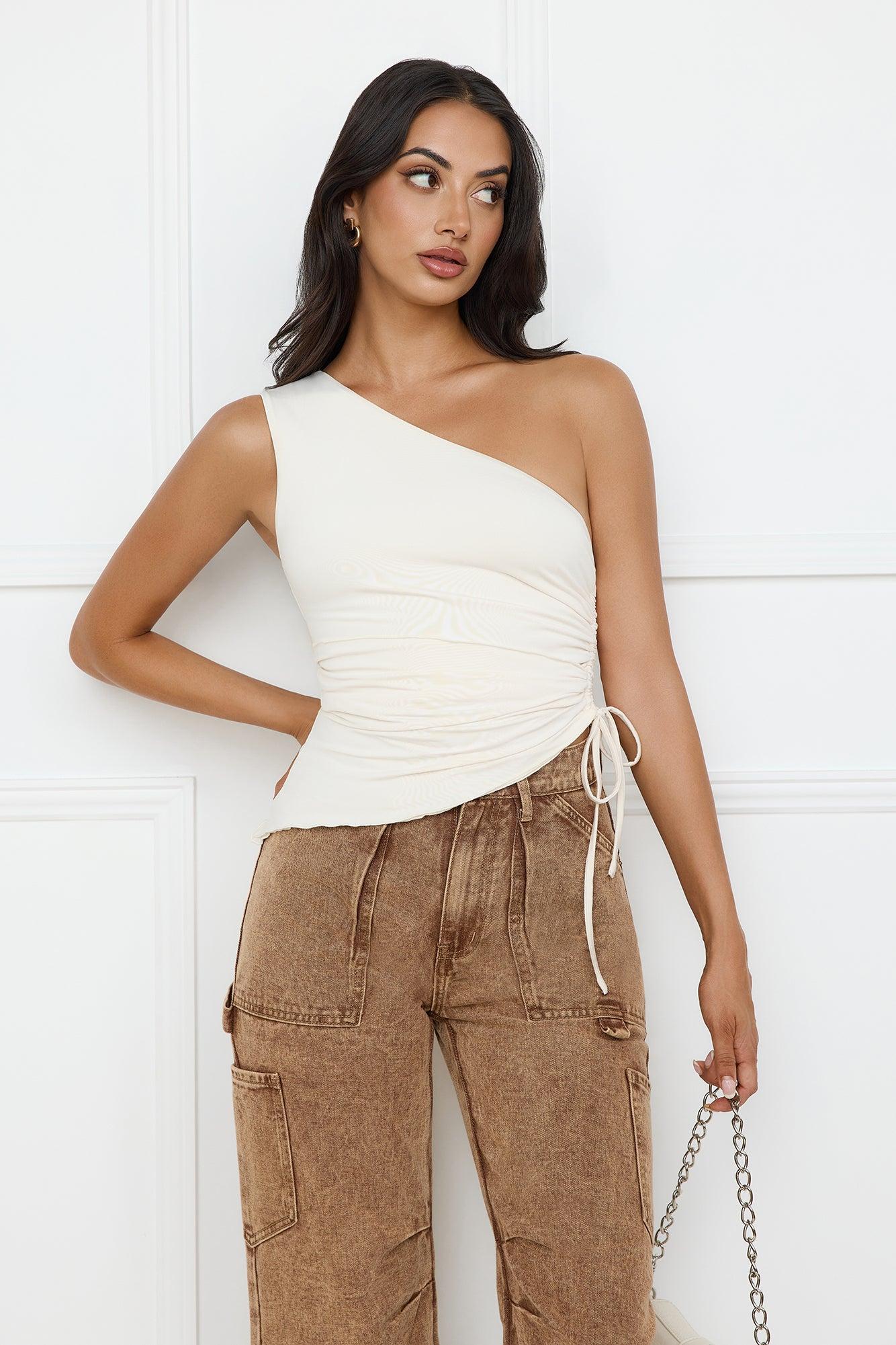 Lovergirl Luxe One Shoulder Top Beige Product Image