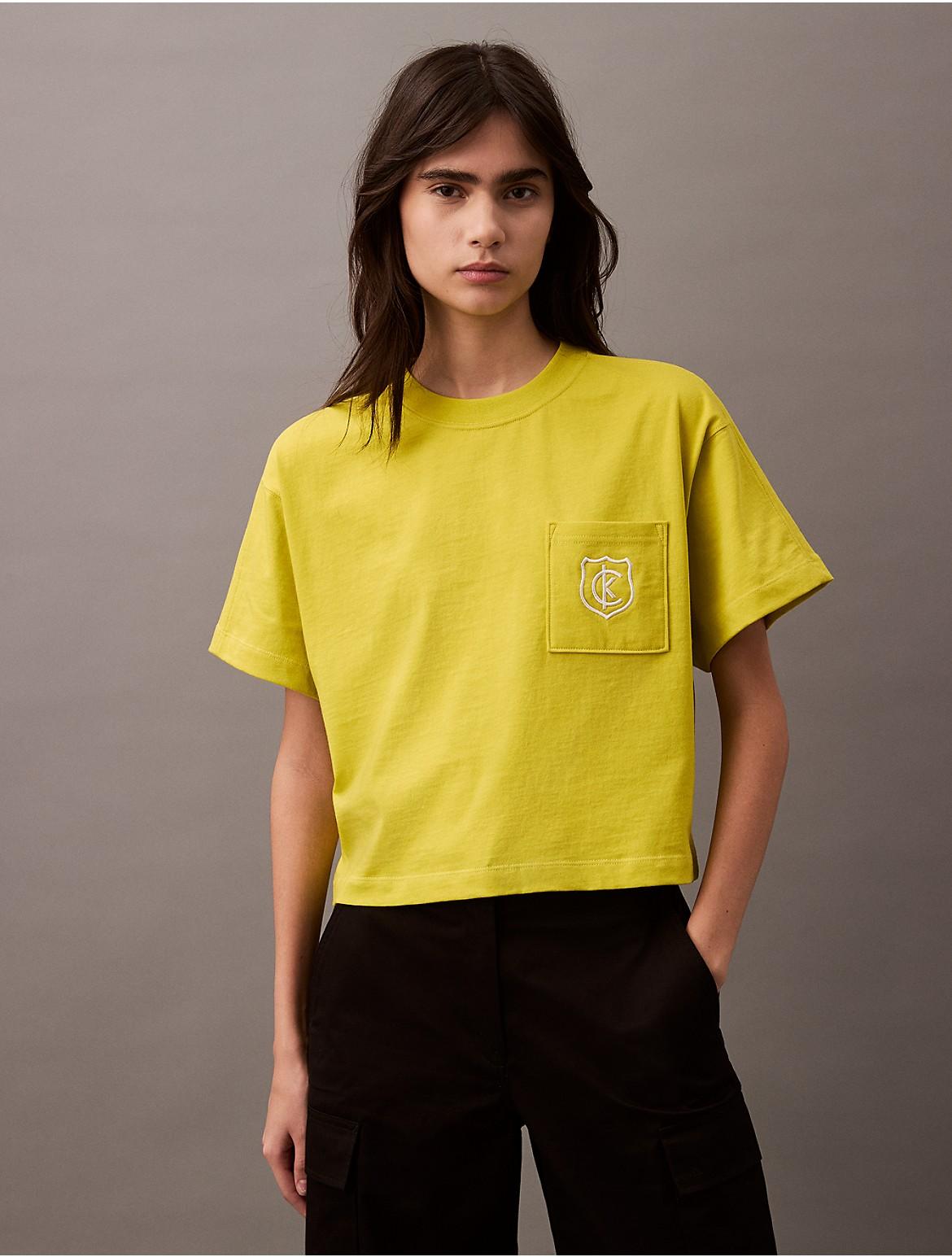 Calvin Klein Womens Monogram Logo Crest Graphic Boxy T-Shirt - Purple Product Image