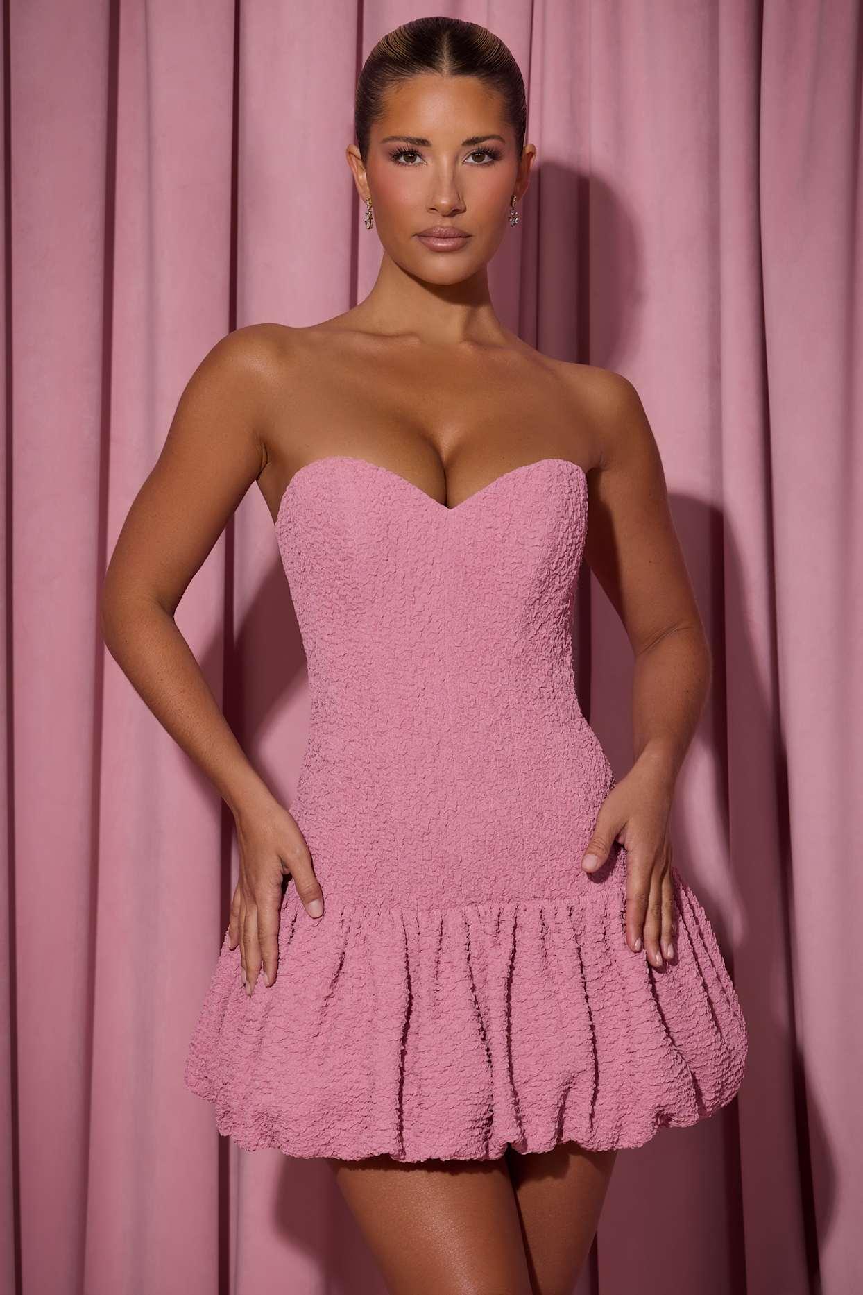 Cut-Out Bubble Hem Corset Mini Dress in Dusty Pink Product Image