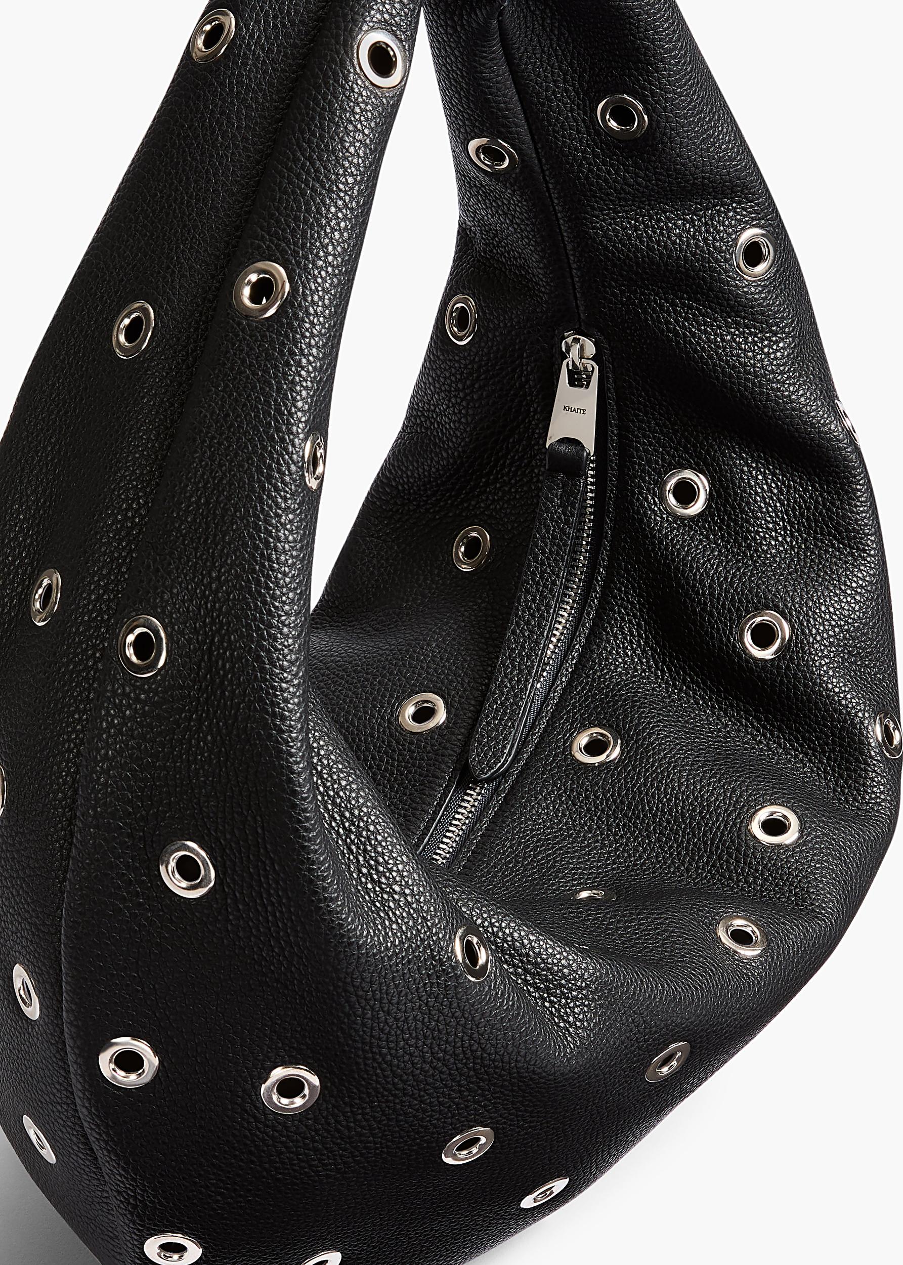 Medium Olivia Hobo in Black Pebbled Leather with Grommets Product Image