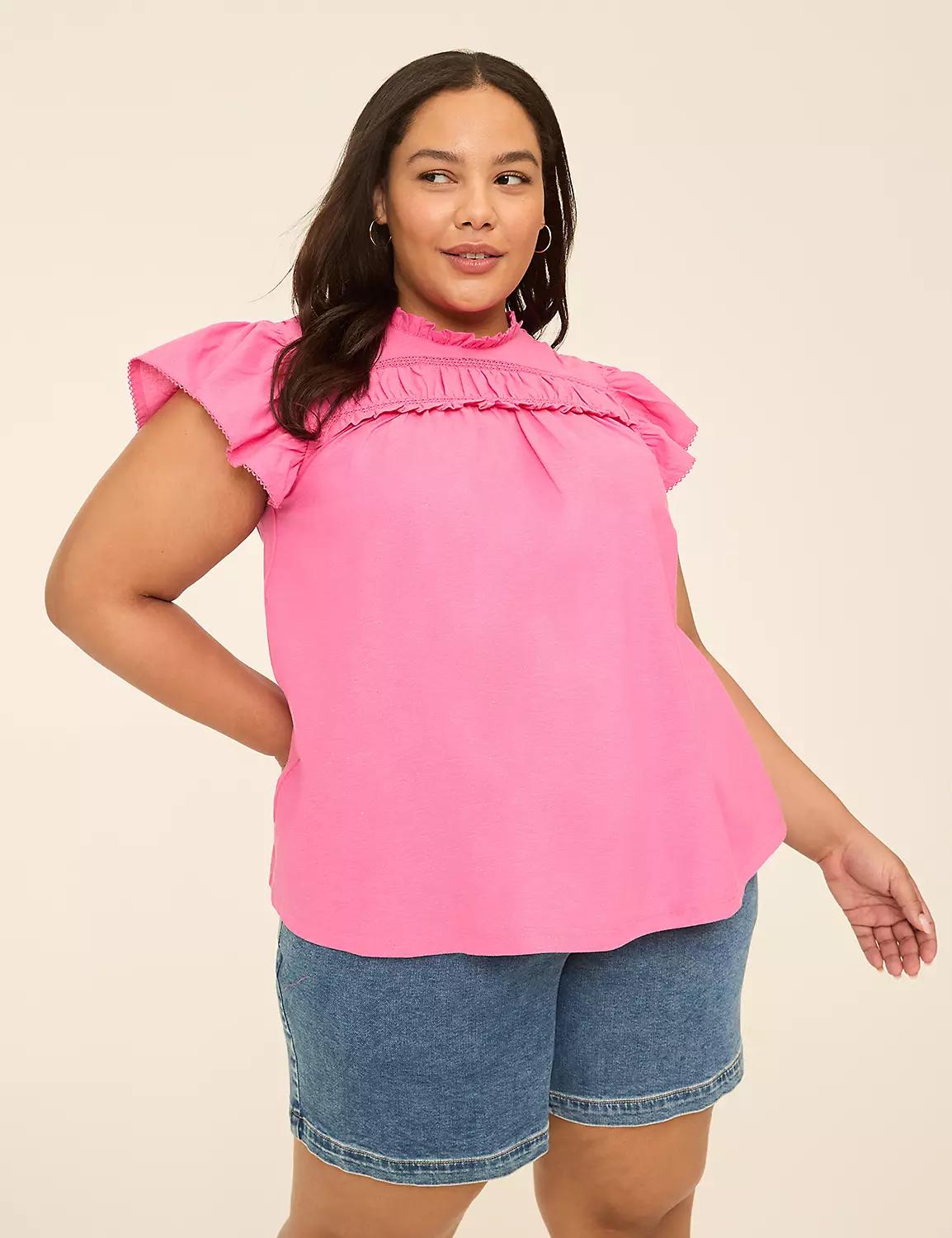 Ruffle-Sleeve Trim-Detail Top Product Image