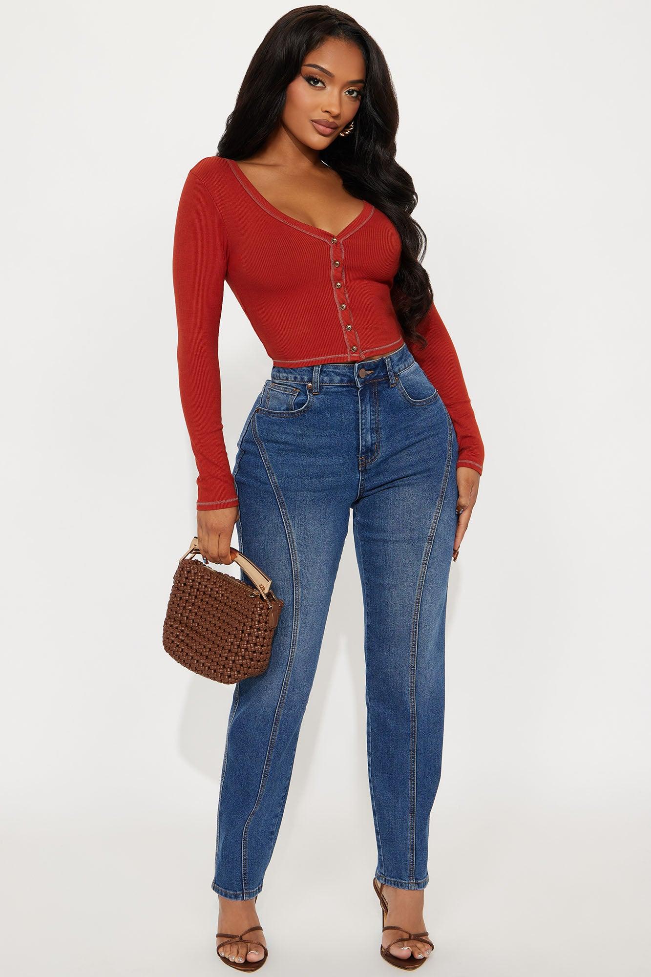 Mila Cropped Ribbed Long Sleeve Top - Rust Female Product Image