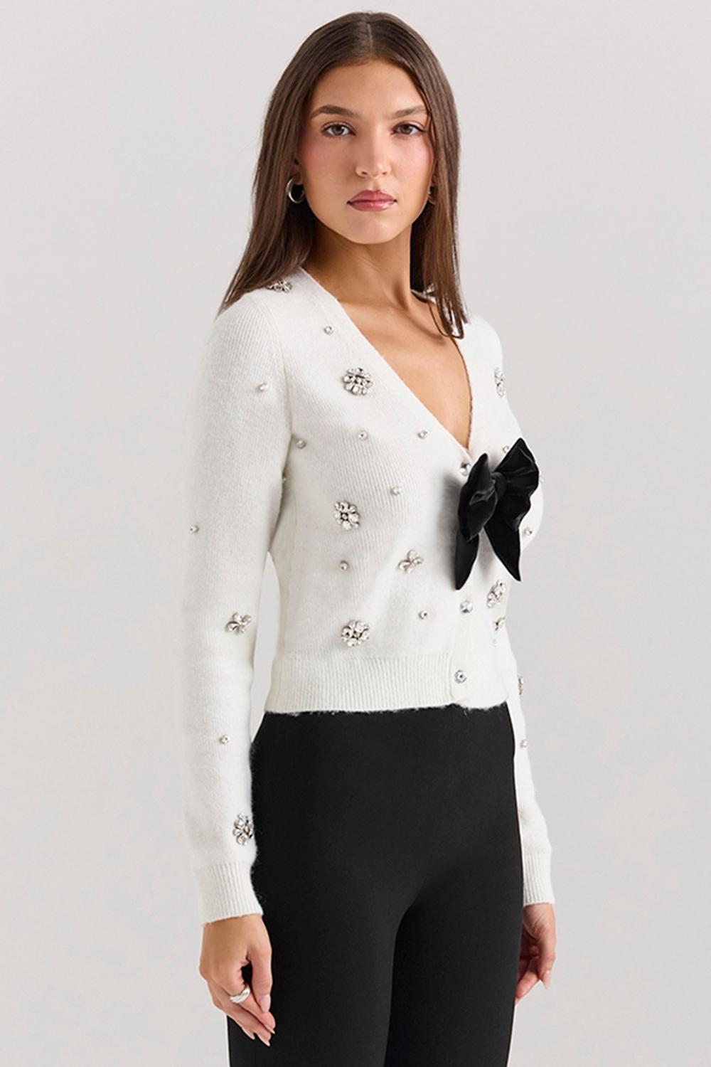 Beaubella  ivory soft mohair embellished cardigan Product Image