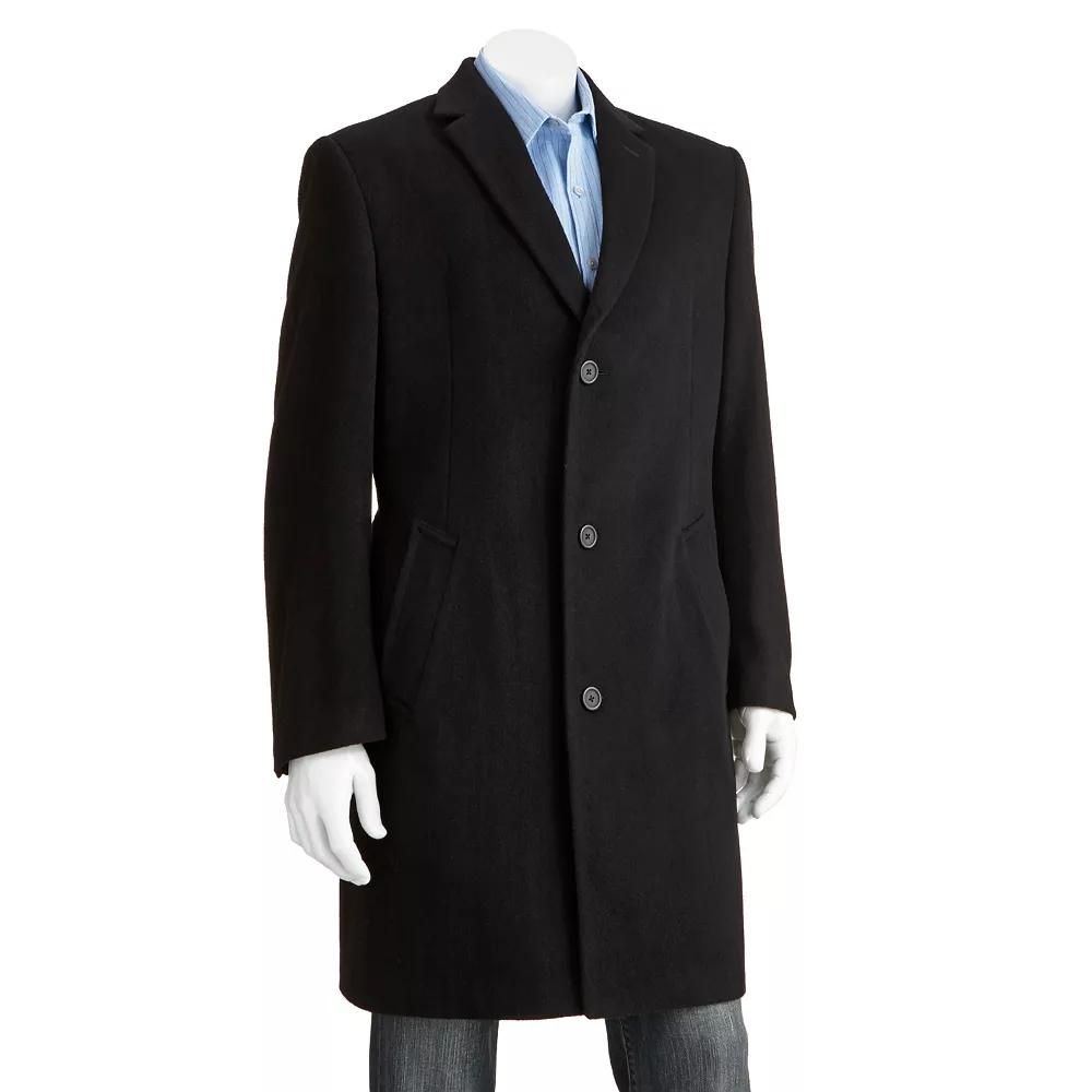 Men's Jean-Paul Germain Classic-Fit Jeffrey 38-inch Wool-Blend Topcoat, Size: 44 - Regular, Black Product Image