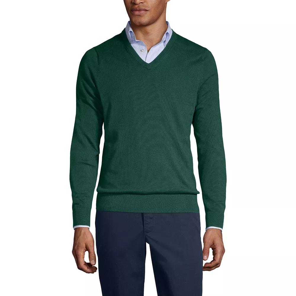 Men's Lands' End School Uniform Fine Gauge V-neck Sweater, Size: Small, Coal Grey Product Image
