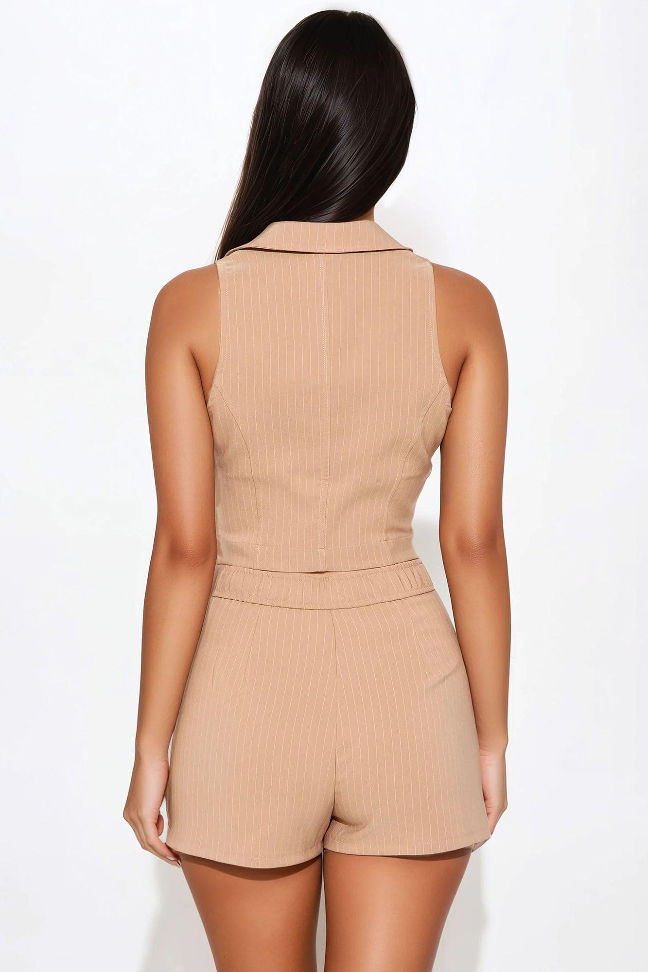 Hold My Hand Pinstripe Skort Set - Khaki Product Image