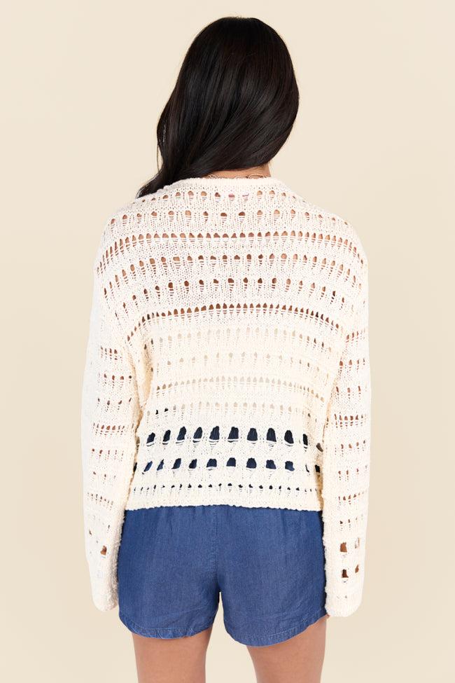 Chasing Daylight Cream Open Knit V-Neck Sweater DOORBUSTER Product Image