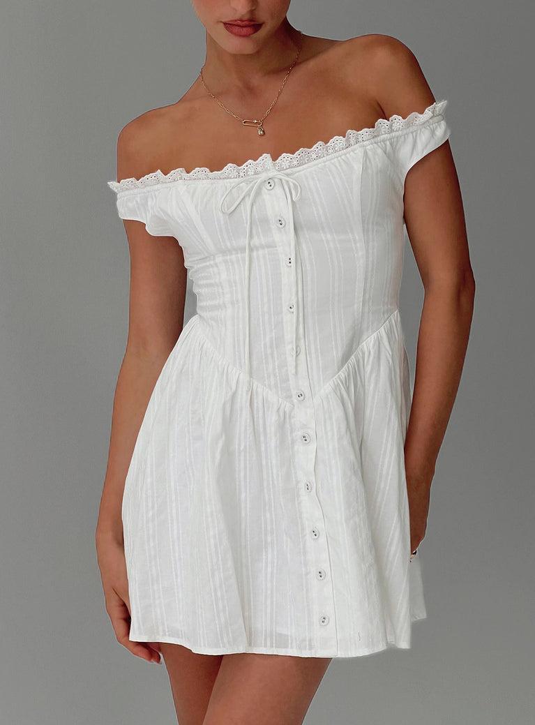 White Horse Off The Shoulder Mini Dress White Product Image