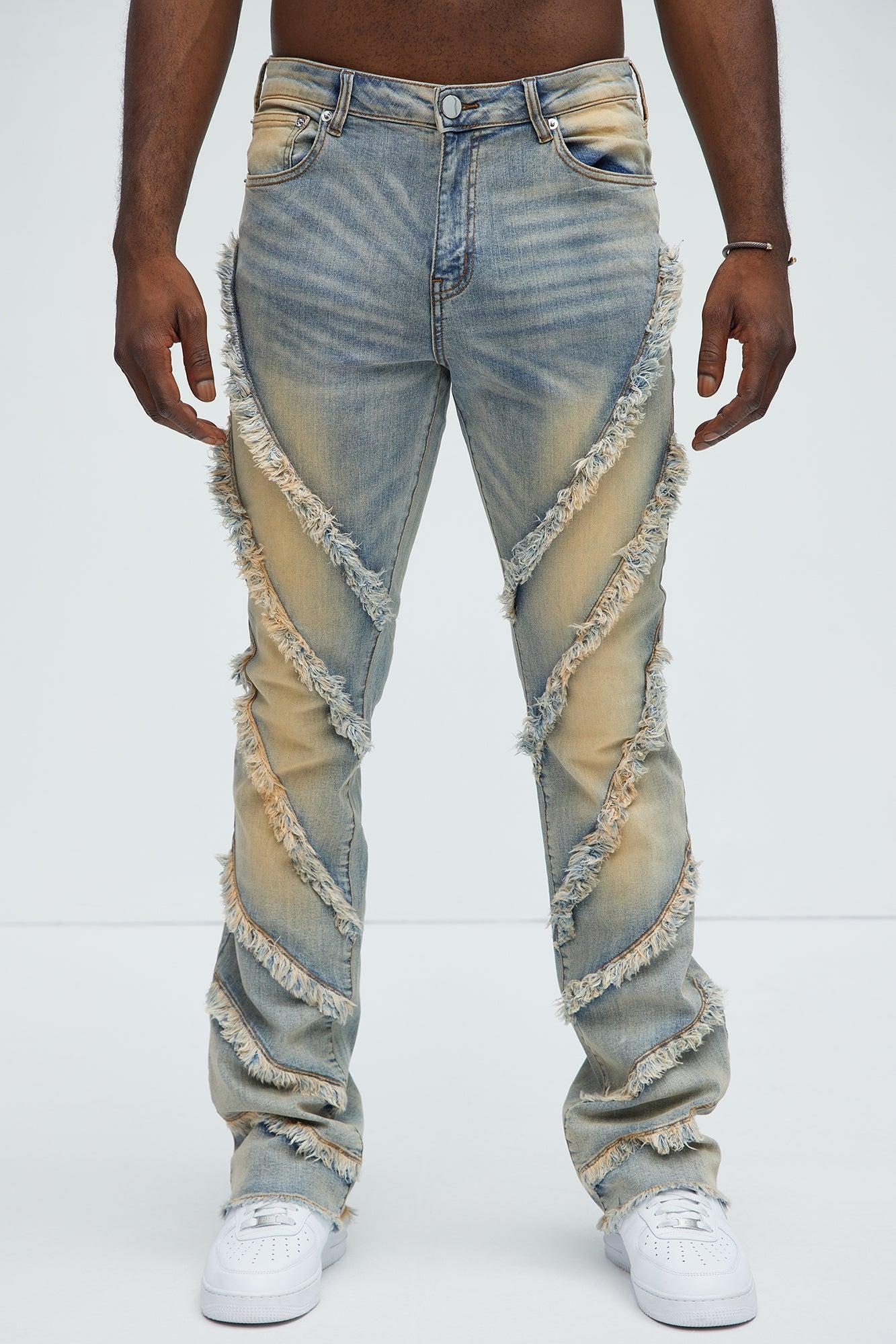 Slanted Fray Stacked Skinny Flare Jeans - Vintage Wash Product Image