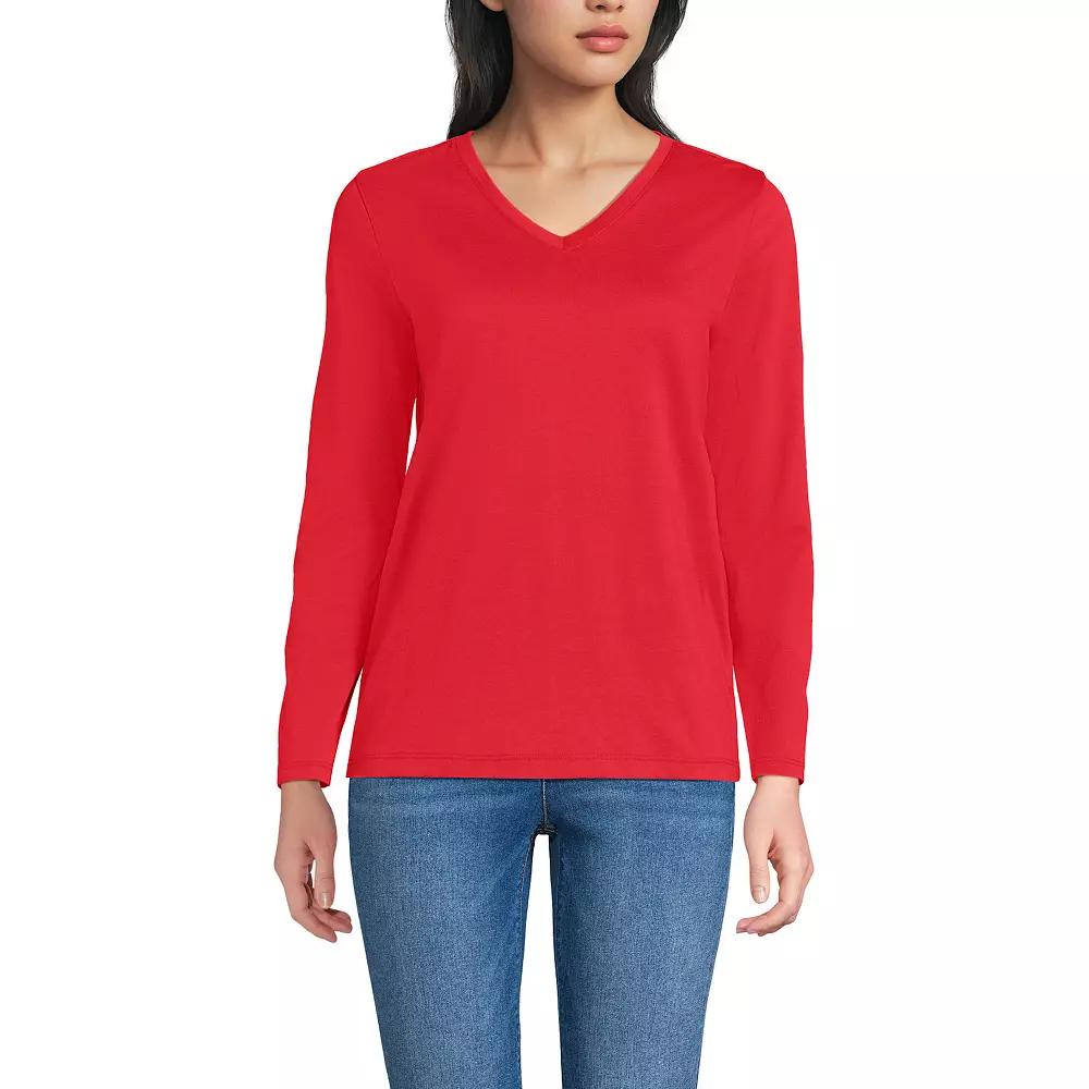 Women's Lands' End Relaxed-Fit Supima Long Sleeve Cotton V-Neck Tee,  Product Image