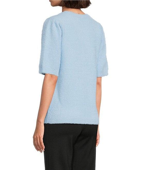 Slim Factor by Investments Blyss Crew Neck Short Sleeve Eyelash Sweater Product Image