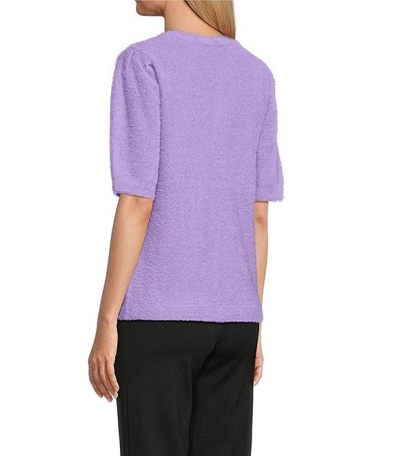 Slim Factor by Investments Blyss Crew Neck Short Sleeve Eyelash Sweater Product Image