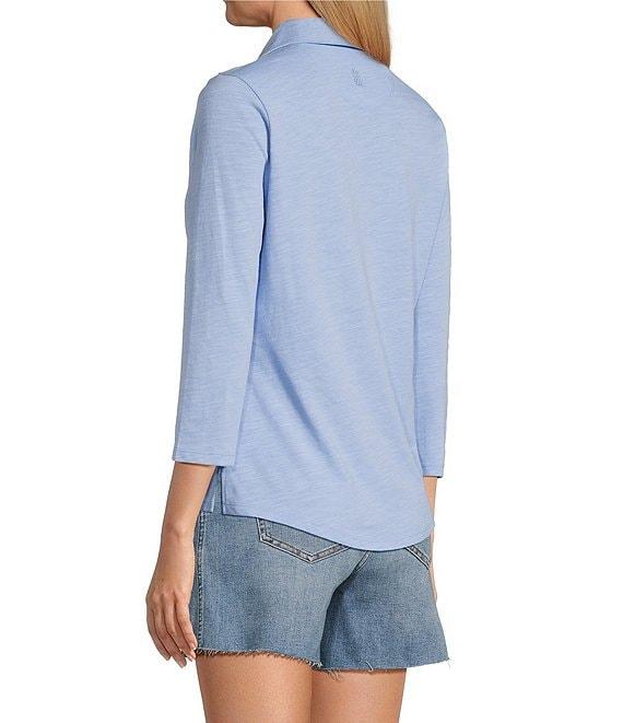 Tommy Bahama Ashby Isles Solid Stretch Jersey Johnny Collar V-Neck 3/4 Sleeve Fitted Top Product Image