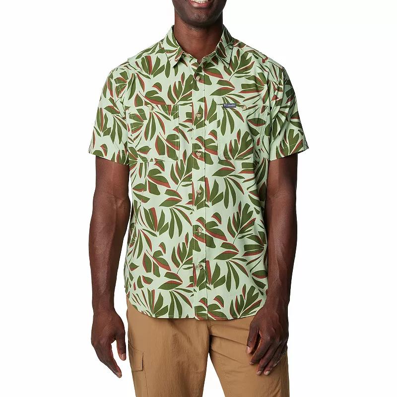 Men's Columbia UPF 40 Utilizer Printed Short Sleeve Button-Down Shirt, Size: Small, Spray Areca Product Image