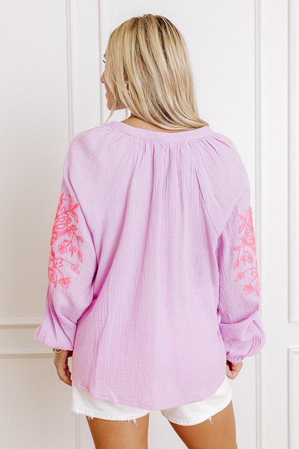 Gardenia Charm Floral Embroidered Top in Dusty Purple Product Image