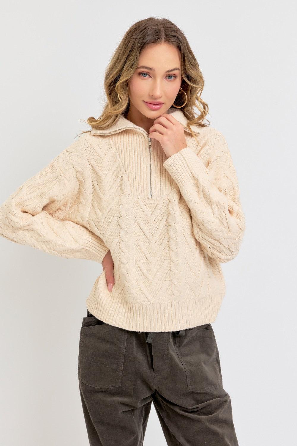 Cable Knit Zipper Front Sweater Product Image