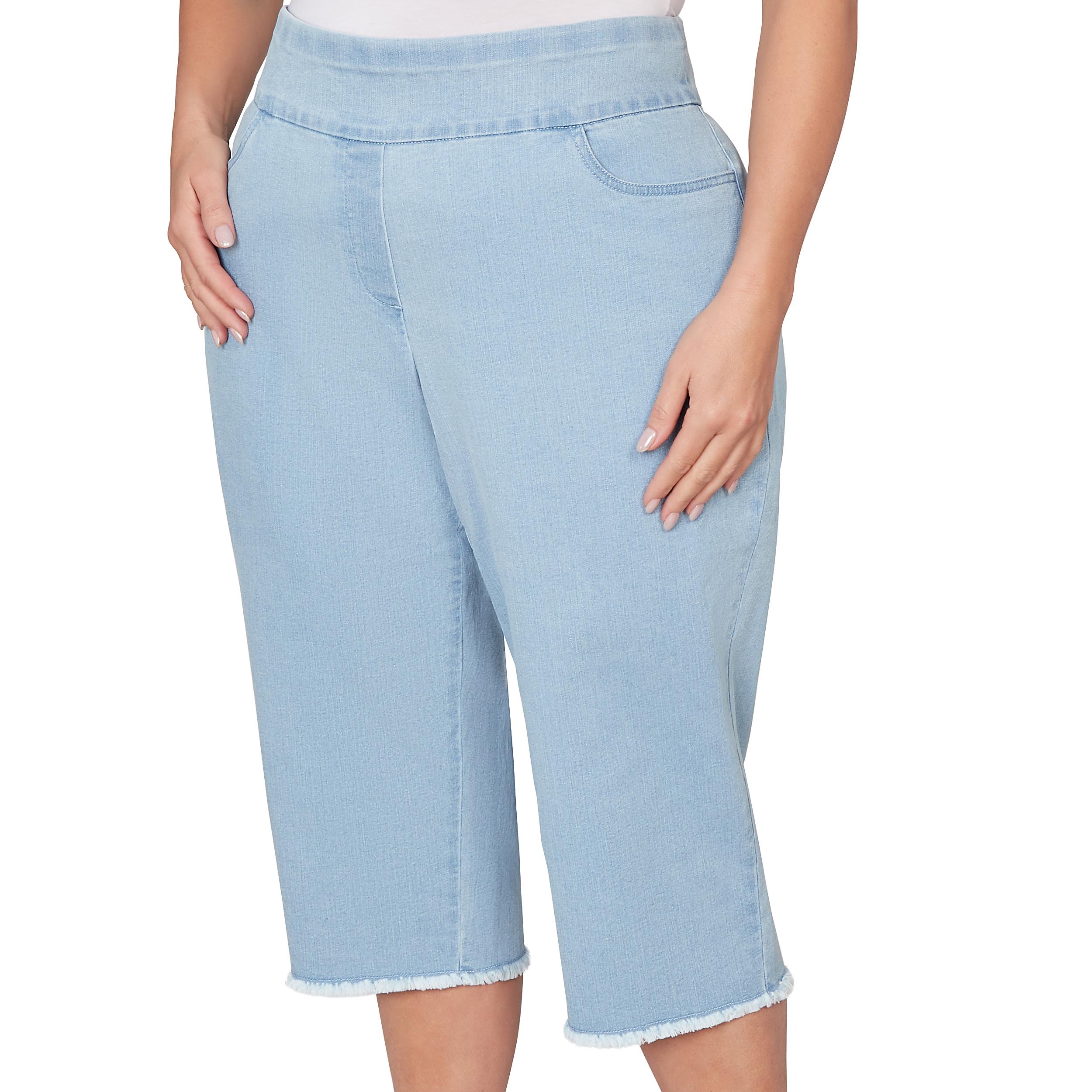 Alfred Dunner Super Stretch Denim Fringe Capri Pant- Petite Product Image