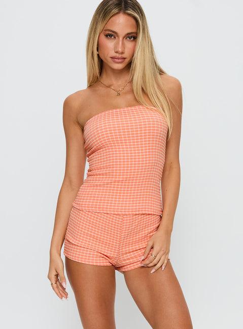 People Pleaser Strapless Set Orange Check Product Image