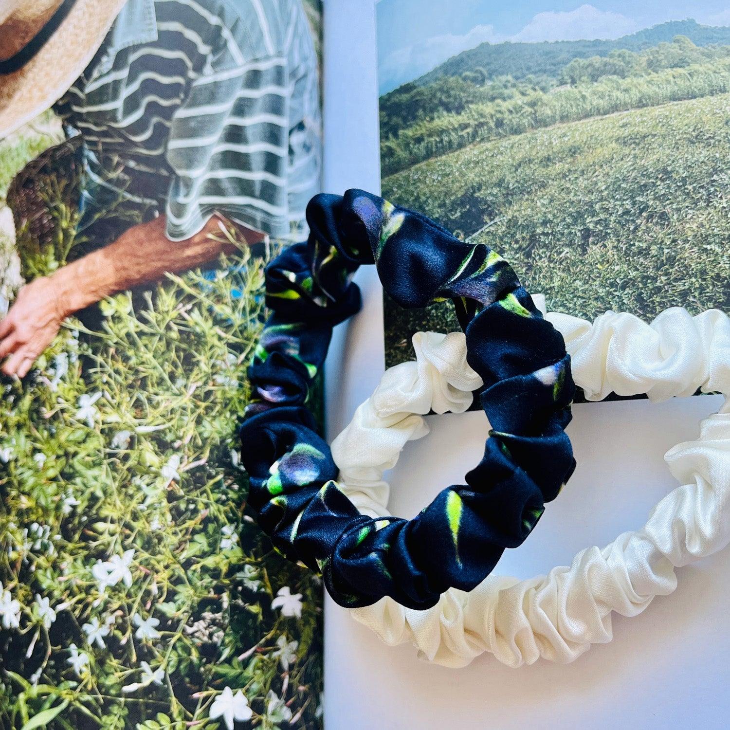 Set of 10 Mulberry Silk Mini Scrunchie Mystery Bag | Zero Waste Scrunchies | Solid and Print | 0.8 inch | 16 - 32 Momme Product Image