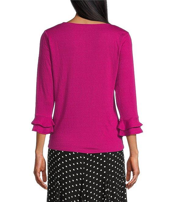 I.N. Studio Knit V-Neck Elbow Flounce Sleeve Tie-Front Top Product Image