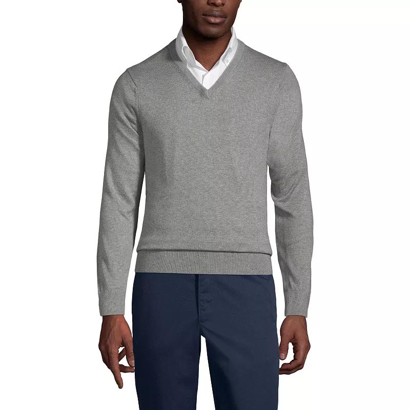 Men's Lands' End School Uniform Fine Gauge V-neck Sweater, Size: Small, Coal Grey Product Image