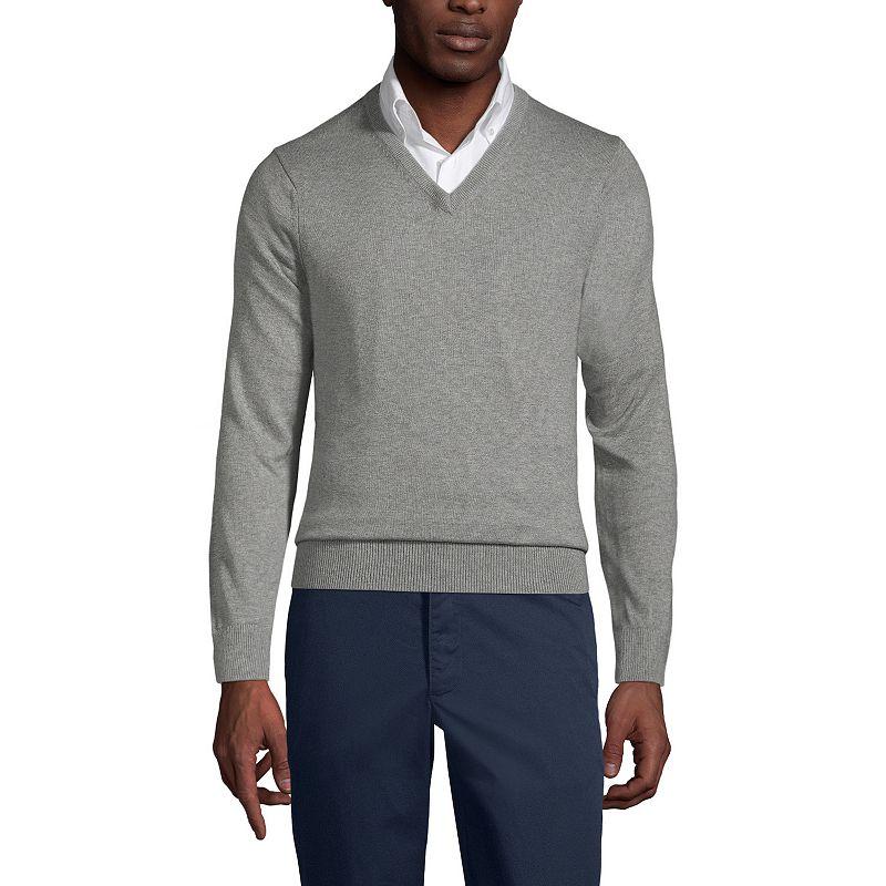 Men's Lands' End School Uniform Fine Gauge V-neck Sweater, Size: Small, Coal Grey Product Image