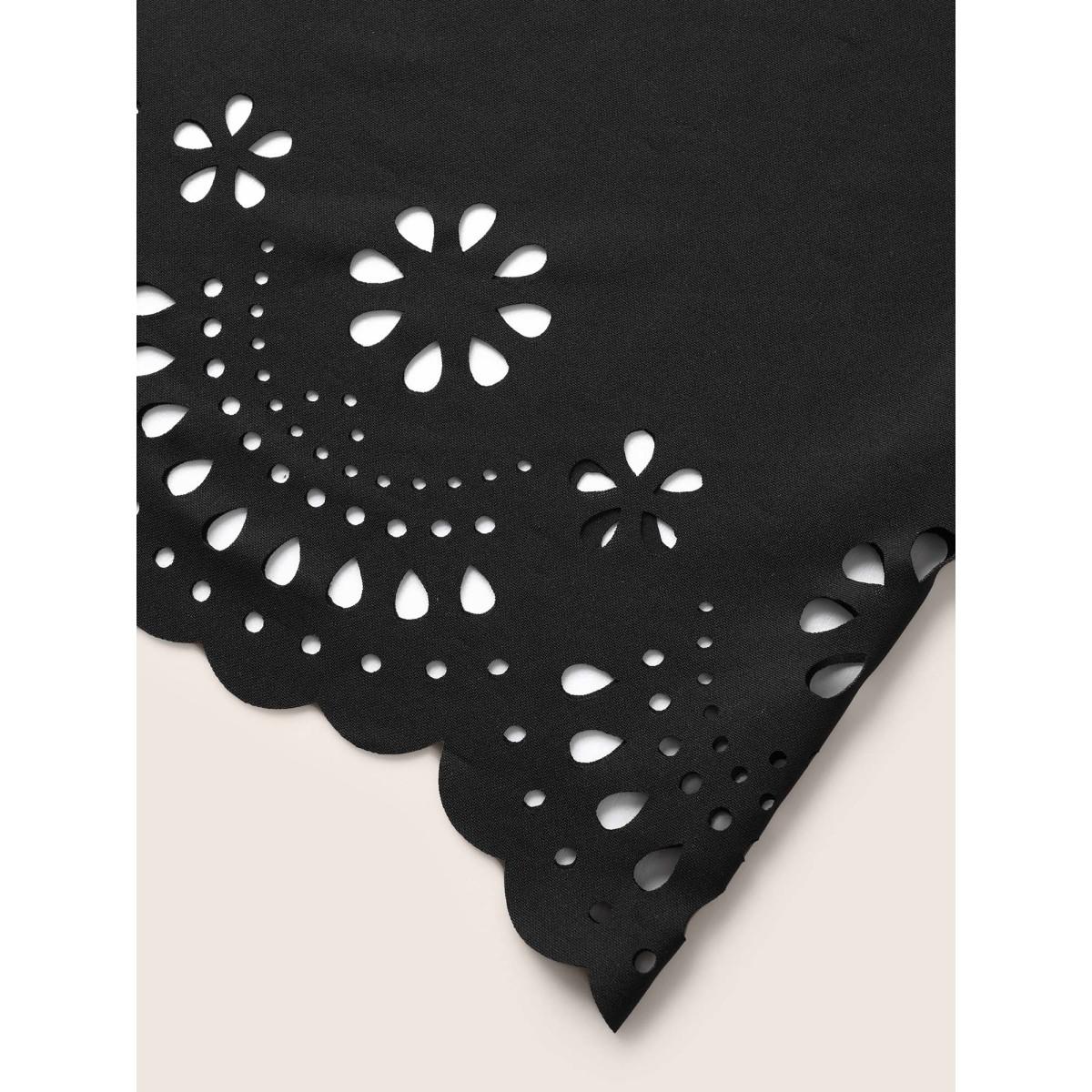 Plus Size Laser Cut Elastic Waist Pocket Skirt Women Black Formal Cut-Out Medium stretch Side seam pocket Party Skirts BloomChic 12/L Product Image