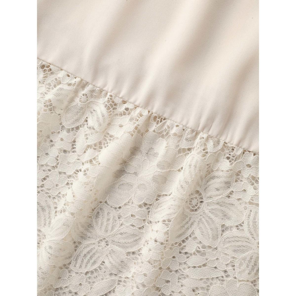 Plus Size Sheer Lace Pockets Solid Midi Dress Apricot Women V-neck Short sleeve Curvy BloomChic 22-24/3X Product Image