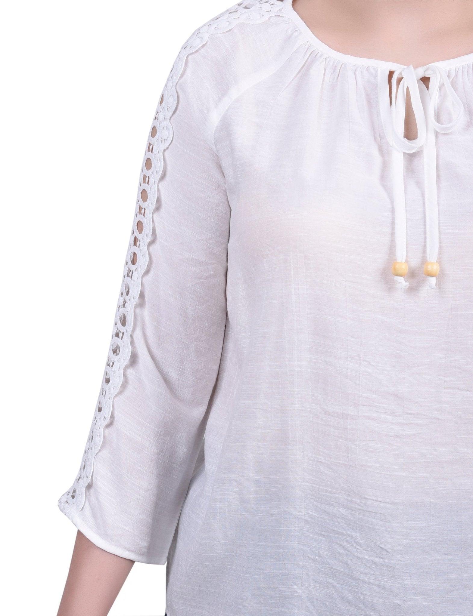 3/4 Length Sleeve Crochet Detail Blouse Product Image