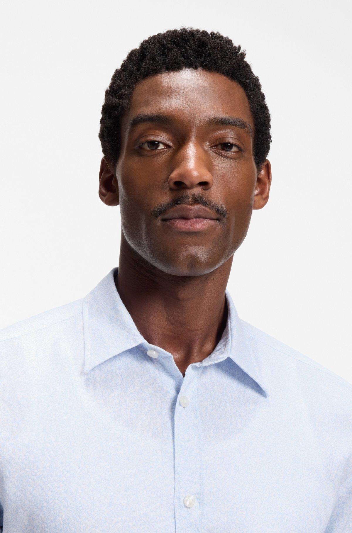 Floral-print slim-fit shirt in stretch linen Product Image