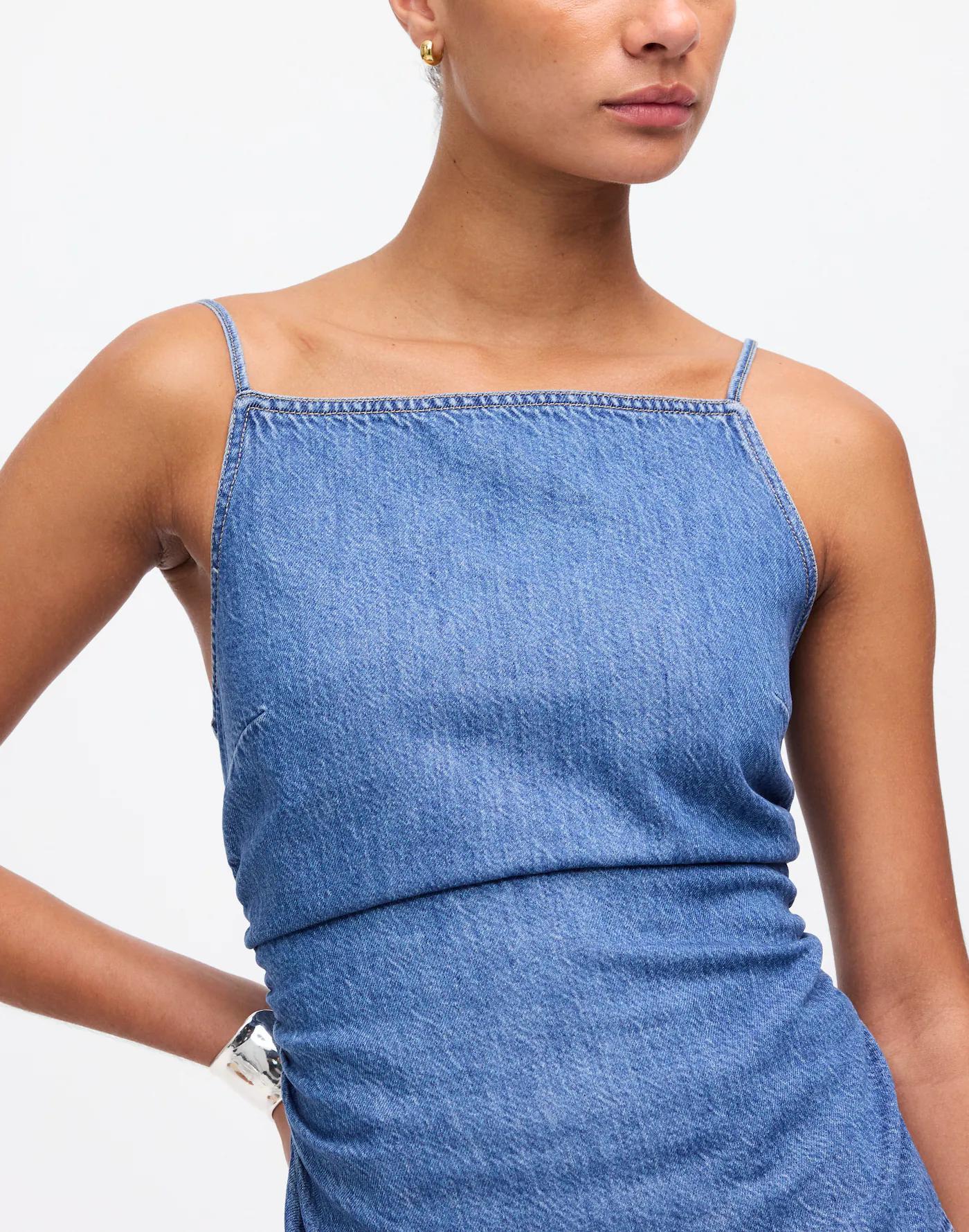 Ruched Squareneck Tank in Robertson Wash: Airy Denim Edition Product Image