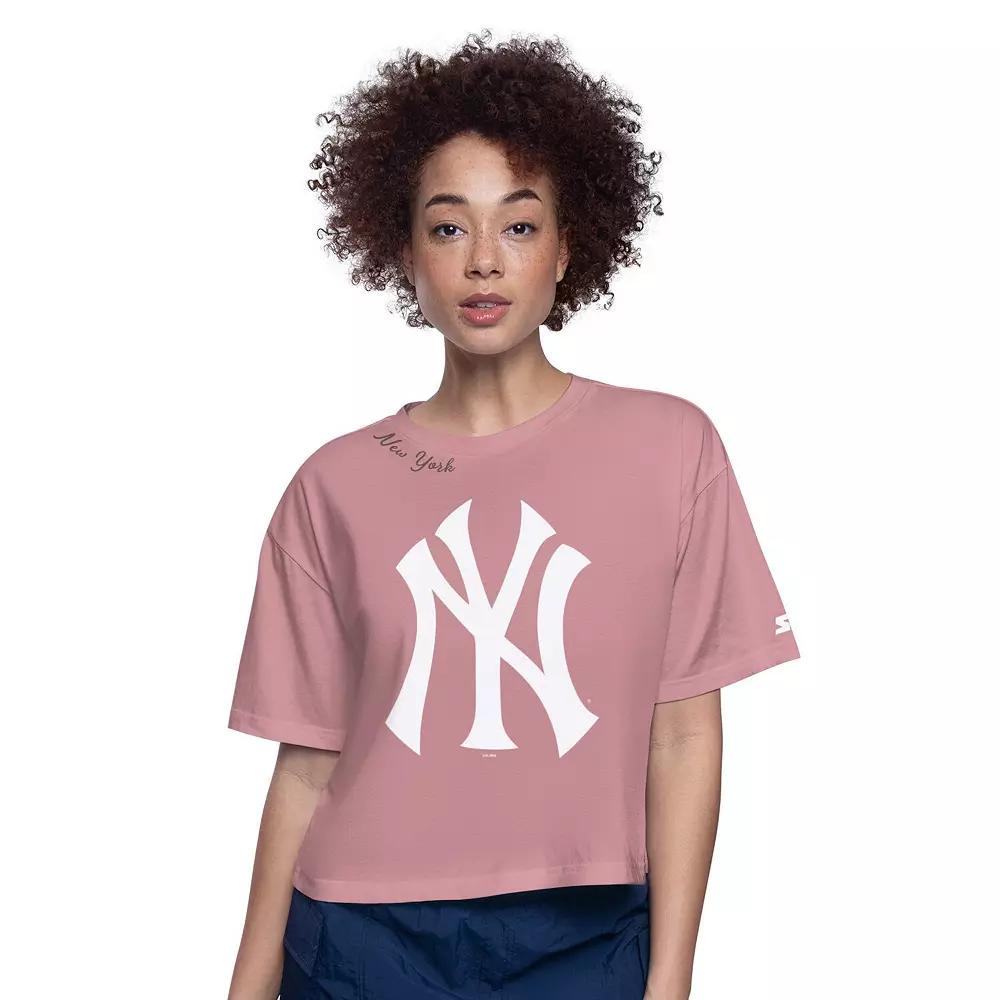 Women's Starter Pink New York Yankees Play the Ball Boxy Cropped T-Shirt,  Product Image