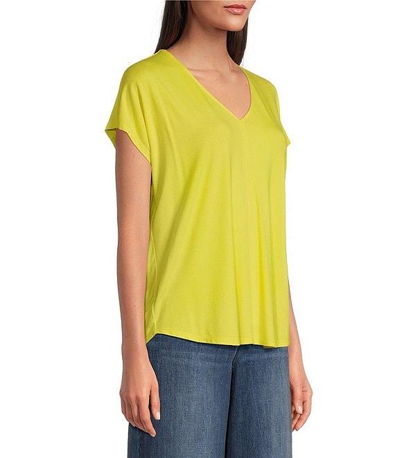 Gibson & Latimer Knit V-Neck Dropped Short Sleeve Shell Shirttail Tee Shirt Product Image