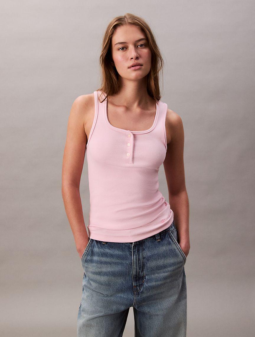 Cotton Contour Rib Henley Tank Top Product Image
