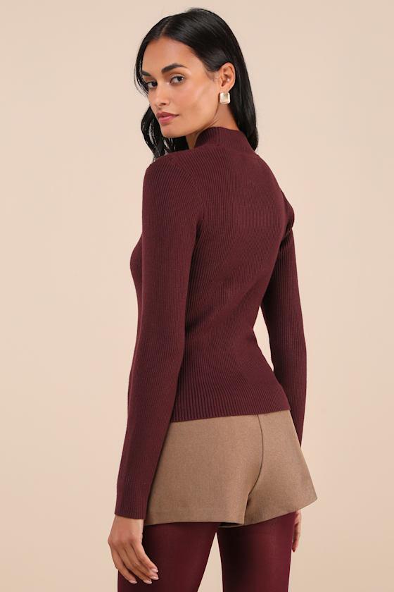 Curated Forecast Burgundy Ribbed Mock Neck Sweater Top Product Image