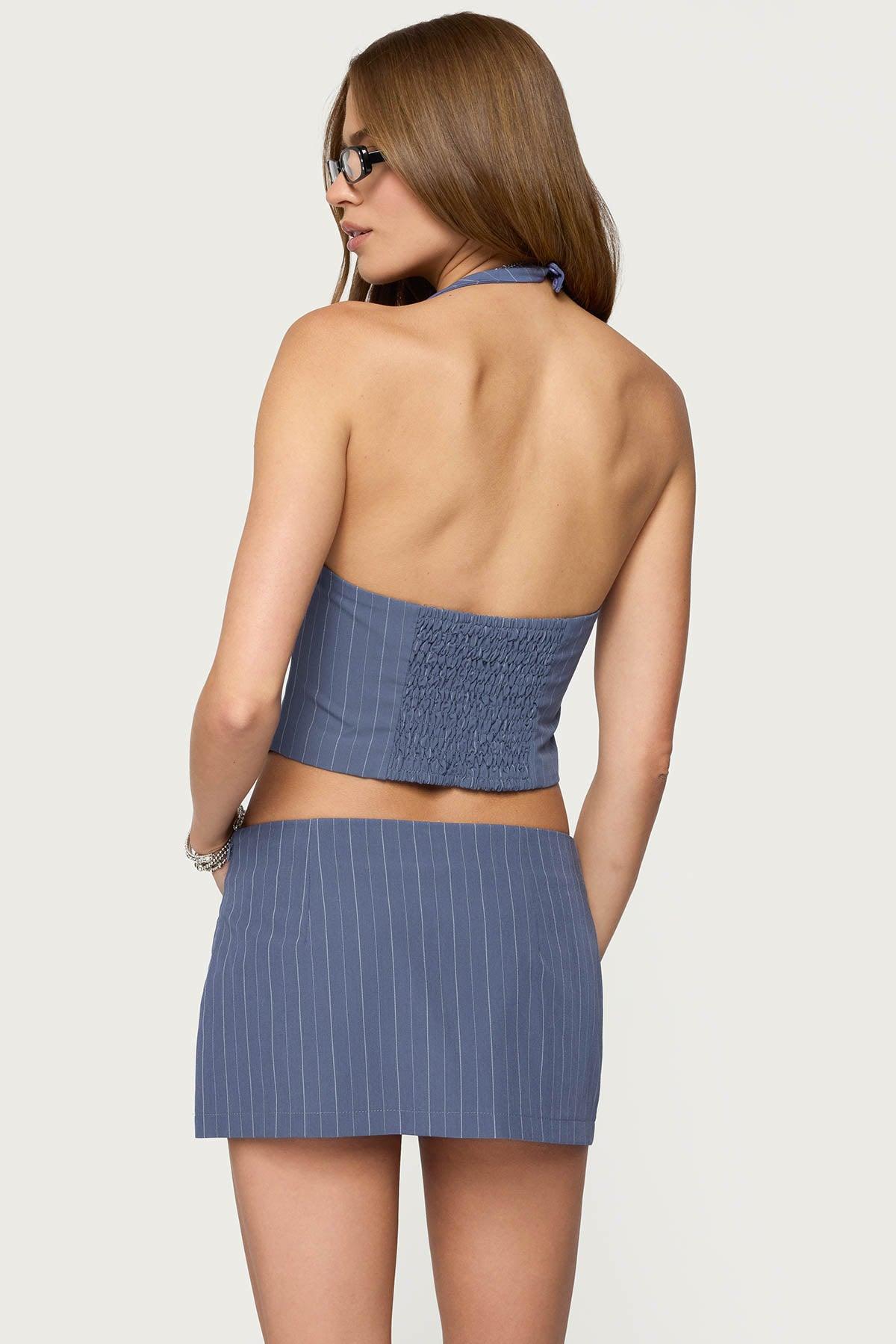 Frankey Pinstripe Button Up Halter Top Product Image