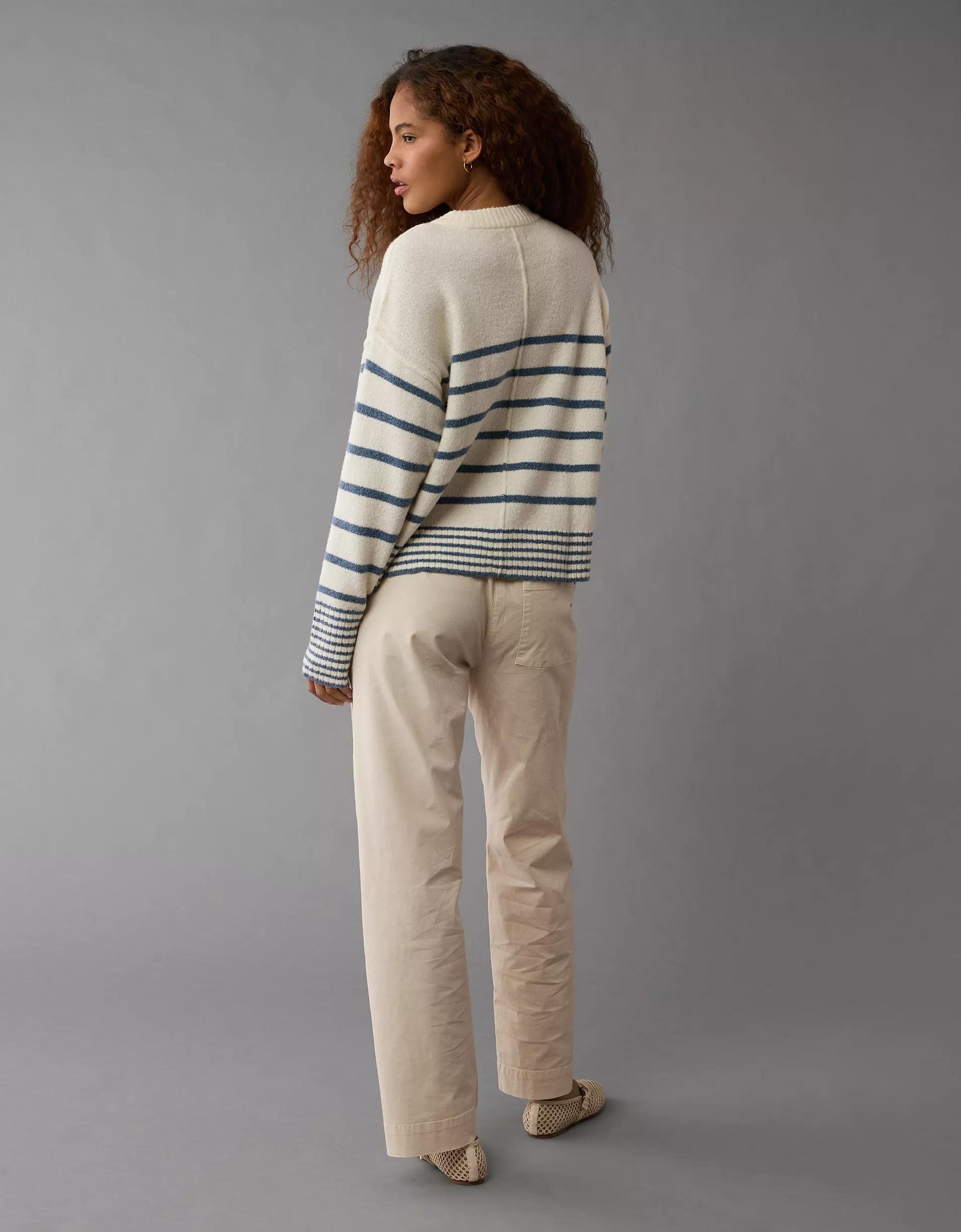 AE Whoa So Soft Striped Crew Neck Sweater Product Image