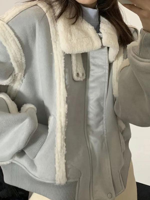 Suede Lambswool Splice Short Jacket Product Image