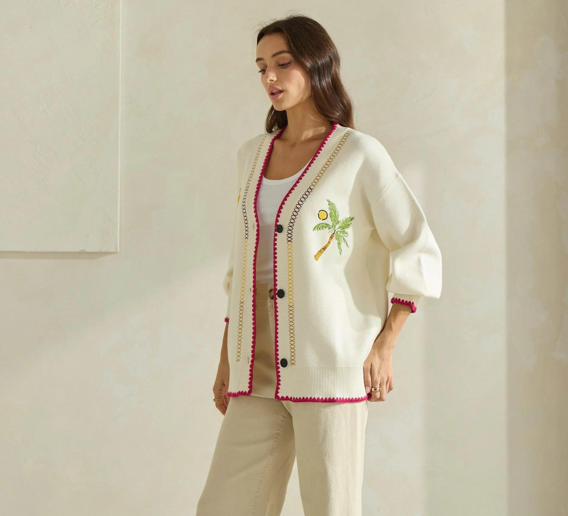 Embroidered V-Neck Cardigan Product Image