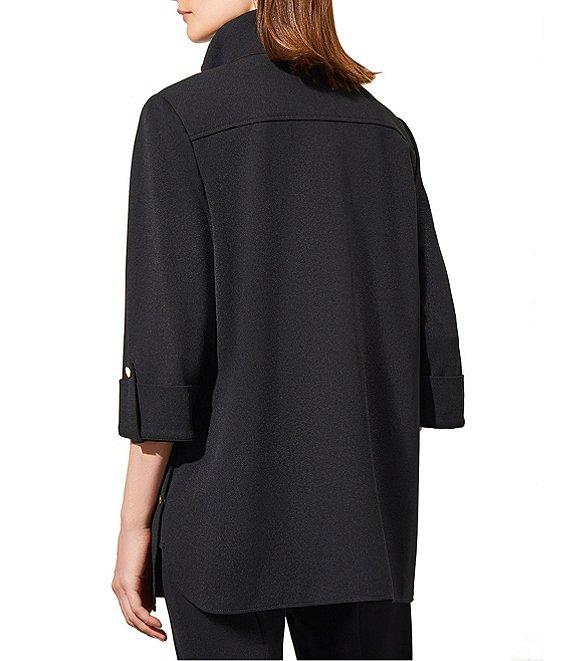 Ming Wang Deco Crepe 3/4 Sleeve Zip Front Jacket Product Image